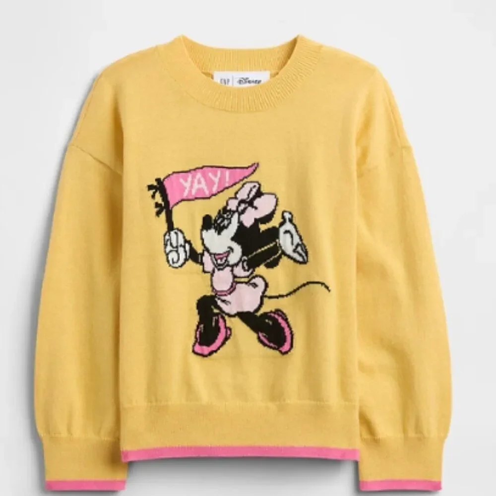 Gap Baby Disney Minnie Mouse Intarsia Sweater Dropped Shoulder Soft Cotton Knit